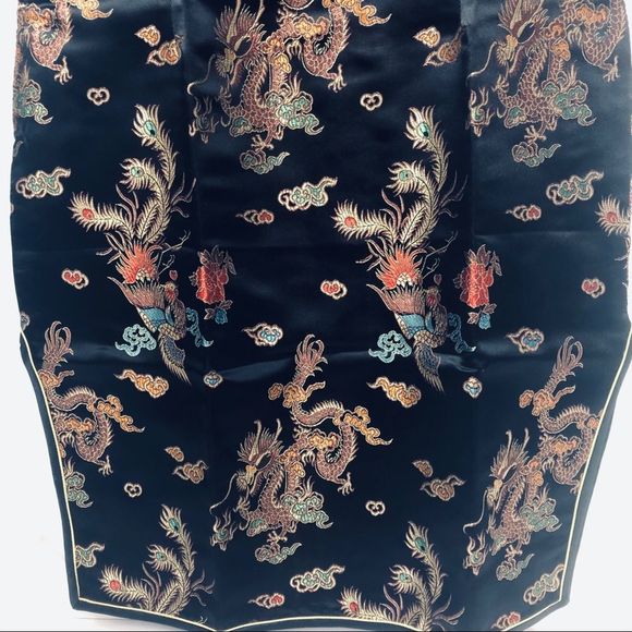 Vintage Dress Cheongsam Cocktail Black Brocade dragon gold motif sheath Lux LBD - Picture 4 of 16